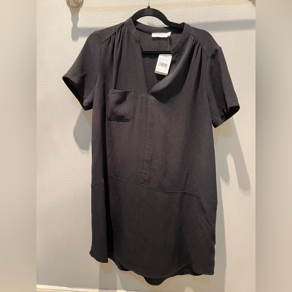 Lush Crepe Shift Dress in Black